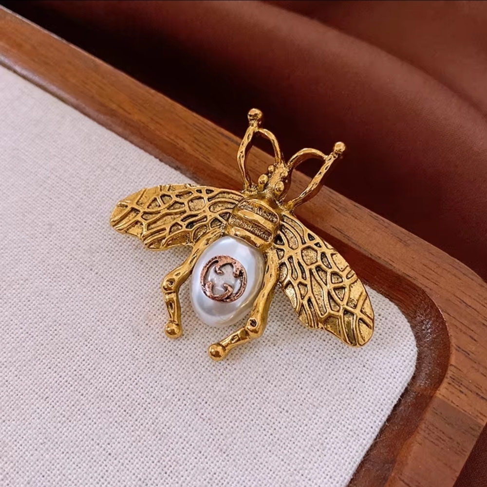 Gold Insect Brooch with Pearl Detail - Picture 4 of 7
